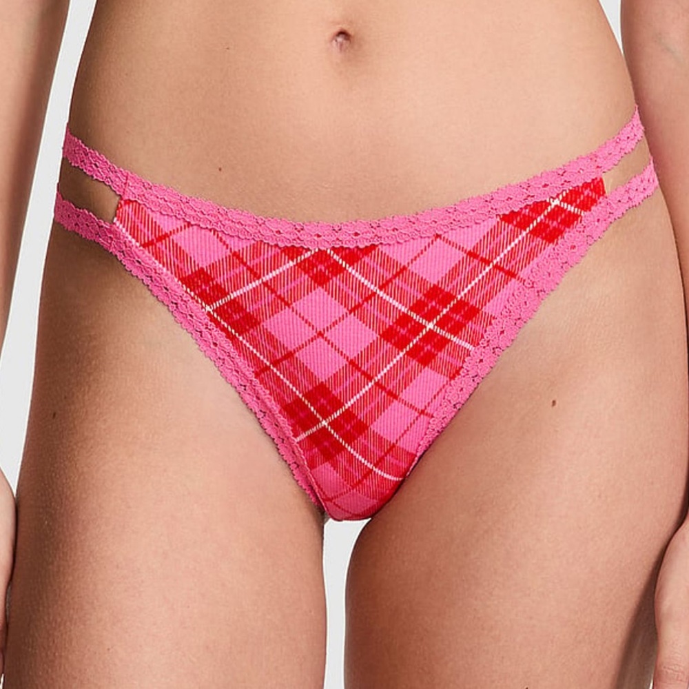 ❤️PINK Victoria's Secret Pink and Red plaid  strappy thong